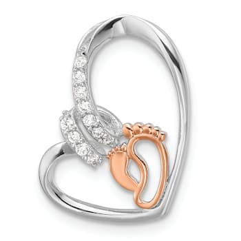 Sterling Silver and 14K Rose Gold Over Sterling Silver Cubic Zirconia
Heart with Footprint Pendant