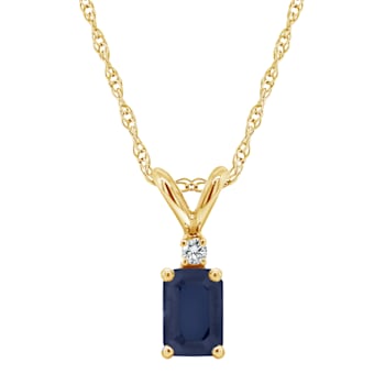 6x4mm Emerald Cut Sapphire with Diamond Accent 14k Yellow Gold Pendant
With Chain