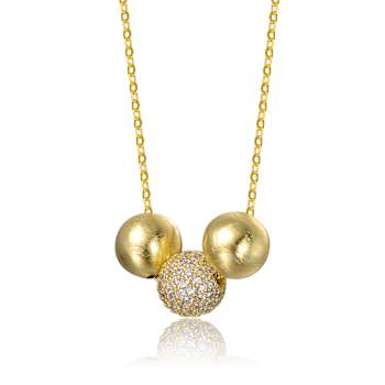 CZ Pave Bead Pendant Necklace In 14K Gold Over Brass