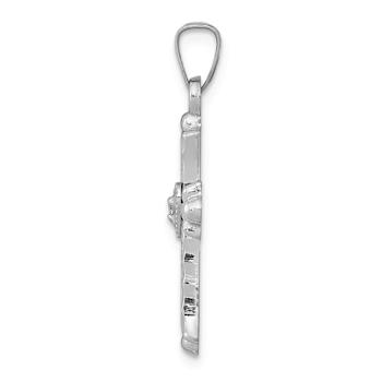 Rhodium Over 14k White Gold Textured Diamond Accented Fleur De Lis Cross Pendant