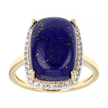 Lapis Lazuli And White Zircon Cocktail Ring In 18K Gold Over Sterling
Silver 0.27ctw
