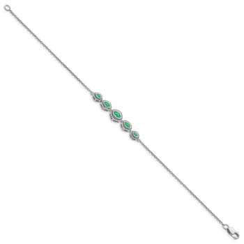 Rhodium Over 14k White Gold Marquise Emerald Bracelet