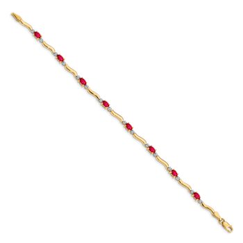 14k Yellow Gold and Rhodium Over 14k Yellow Gold Diamond and Ruby Bracelet