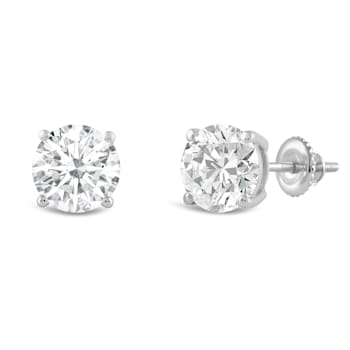 White Cubic Zirconia 14k White Gold Studs With Velvet Gift Box 4ctw