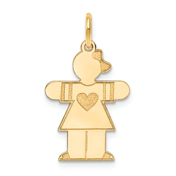 14K Yellow Gold Satin Girl with Bow and heart Charm