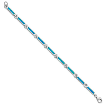 Rhodium Over Sterling Silver Lab Created Opal Bars Bracelet