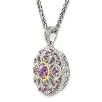 Sterling Silver Antiqued with 14K Accent Amethyst Necklace