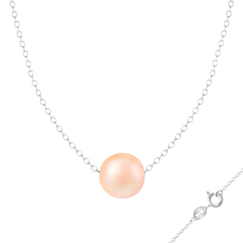 9.5-10.5mm Pink Cultured Freshwater Pearl Sterling Silver Necklace