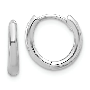 Rhodium Over 14k White Gold Polished 7/16" Hinged Hoop Earrings