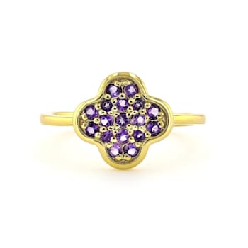 Amethyst 18K Yellow Gold Over Sterling Silver 4-Leaf Clover Cluster Ring