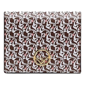 Fendi Calf Leather F Logo Brown Pink Small Bifold Wallet
