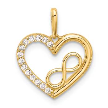 14k Yellow Gold Polished Cubic Zirconia Heart with Infinity Pendant