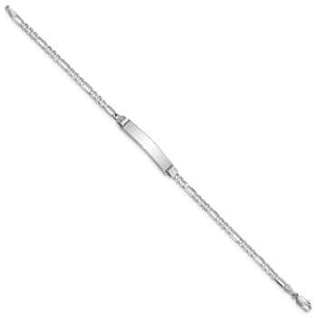Rhodium Over 14k White Gold Figaro Link ID Bracelet
