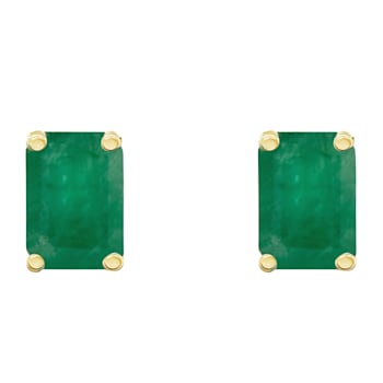 6x4mm Emerald Cut Emerald 14k Yellow Gold Stud Earrings