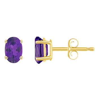 6x4mm Oval Amethyst 14k Yellow Gold Stud Earrings
