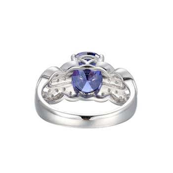 Blue And White Cubic Zirconia Platinum Over Silver Ring 4.29ctw