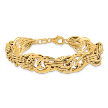 14K Yellow Gold Polished and Textured Fancy Link Bracelet