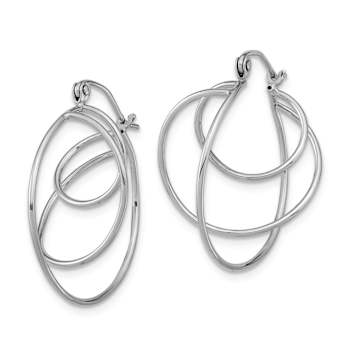 Rhodium Over 14k White Gold 1 1/16" Polished Twisted Circles Hoop Earrings