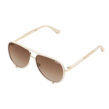 QUAY "HIGH-PROFILE" White Aviator Frame / Brown Polarized
Lenses Sunglasses