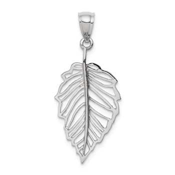 Rhodium Over 14k White Gold Polished Leaf Pendant