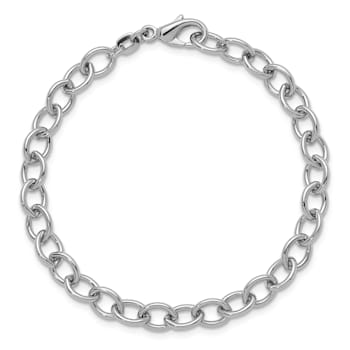 Rhodium Over Sterling Silver 6mm Oval Link 7.5 inch Bracelet