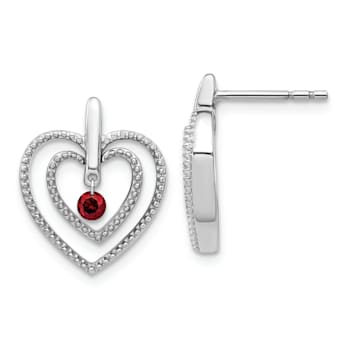 Rhodium Over 14k White Gold Red Diamond Heart Stud Earrings