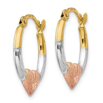 14k Yellow Gold and Rhodium Over 14k Yellow Gold Satin and Diamond-Cut
5/8" Heart Hoop Earrings