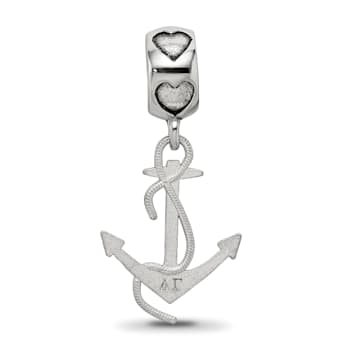 Rhodium Over Sterling Silver LogoArt Delta Gamma Anchor on Heart Bead