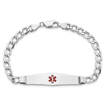 Rhodium Over 14k White Gold Medical Soft Diamond Shape Red Enamel Curb
Link ID Bracelet