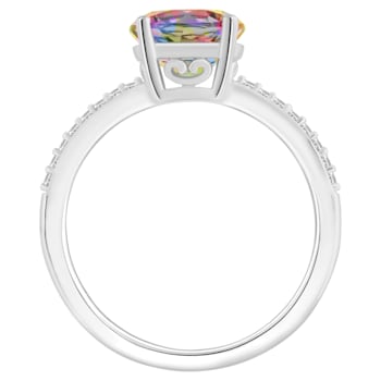 8mm Round Mystic Topaz and 1/10 ctw Diamond Rhodium Over Sterling Silver Ring