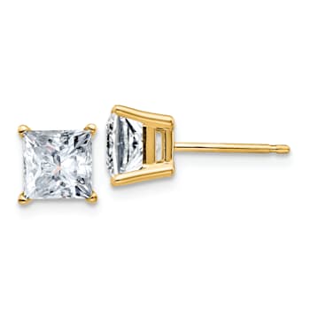 14K Yellow Gold 2.5ct. 6.0mm Princess D E F Pure Light Moissanite Earrings