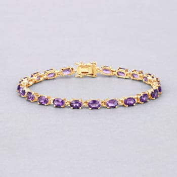 Purple Amethyst 14K Yellow Gold Over Sterling Silver Oval Tennis
Bracelet 7.98ctw