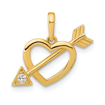 14k Yellow Gold Polished Cut-out Heart and Arrow Pendant with Cubic
Zirconia Stone