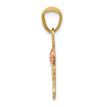 14k Two-tone Gold Textured and Diamond-Cut #1 Grandma with Rose Pendant
