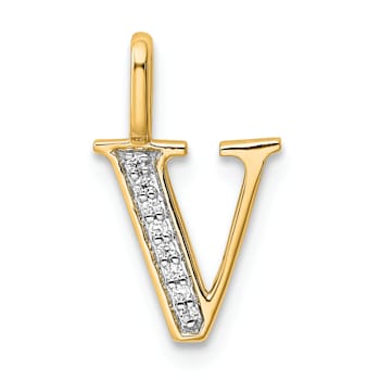 14K Yellow Gold Diamond Letter V Initial Pendant