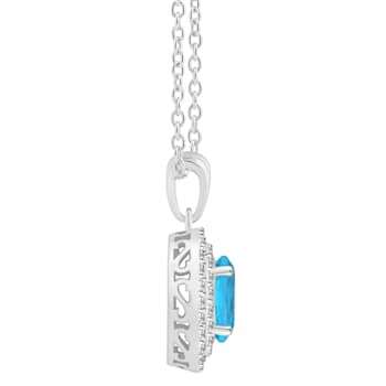 8x6mm Oval Swiss Blue Topaz And White Topaz Rhodium Over Sterling Silver
Double Halo Pendant w/Chain