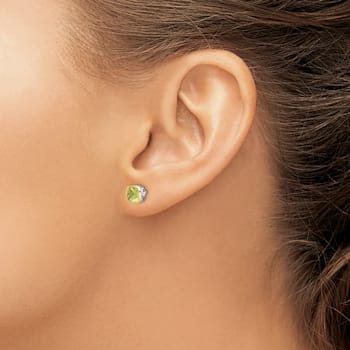 Rhodium Over Sterling Silver with 14k Accent Peridot Square Stud Earrings