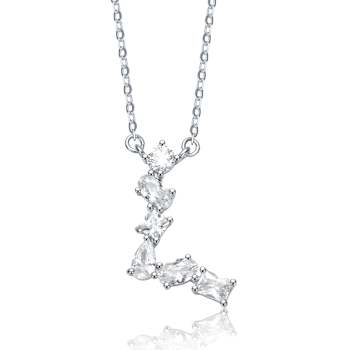 Initial L Mixed Cut CZ Pendant Necklace In Sterling Silver 18 Inch