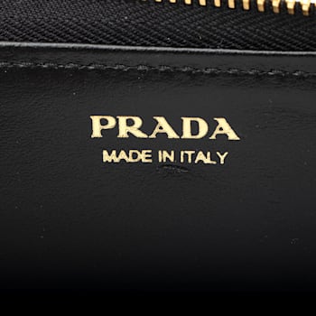 Prada Vitello Move Key Case Holder Wallet Zip Pouch Black Calf Leather