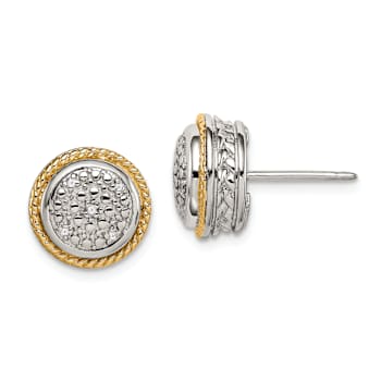 Sterling Silver Rhodium-plated with 14K Accent Polished Diamond Earrings