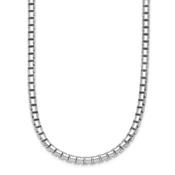Rhodium Over Sterling Silver Polished 4mm Box 24 Inch Chain