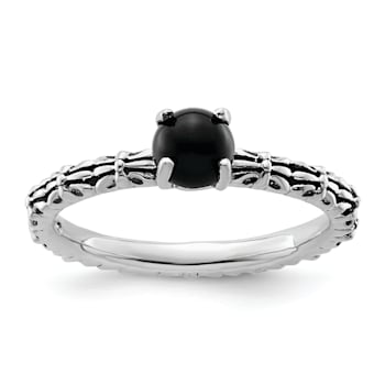Sterling Silver Stackable Expressions Antiqued Black Agate Ring