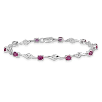 Rhodium Over 14k White Gold White Sapphire and Ruby Bracelet
