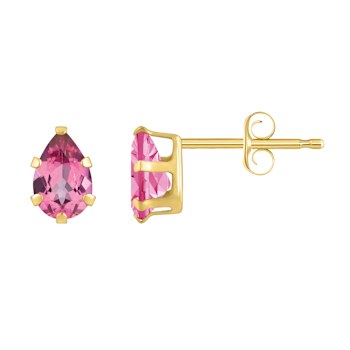 6x4mm Pear Shape Pink Topaz 10k Yellow Gold Stud Earrings