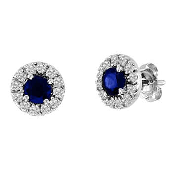 0.93ctw Sapphire and Diamond Halo Earring in 14k White Gold