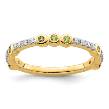 14K Yellow Gold Stackable Expressions Peridot and Diamond Ring 0.2ctw
