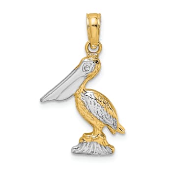 14K Two-tone Gold  3D Textured Small Standing Pelican Charm