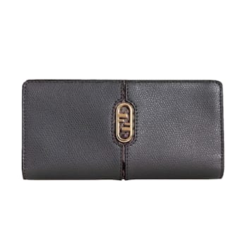 Fendi O'Lock Anthracite Gray and Python Print Leather Snap Continental Wallet