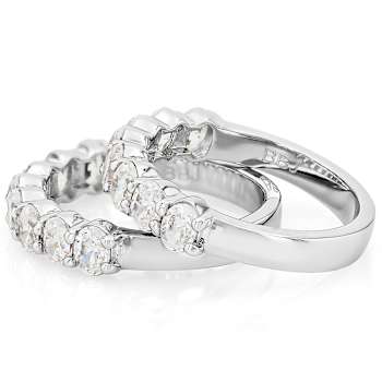 Oval CZ Set Of Two Stackable Band Rings In Rhodium Over Brass 5.30ctw