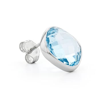 Large Blue Topaz Square Cushion Stud Earrings In Sterling Silver